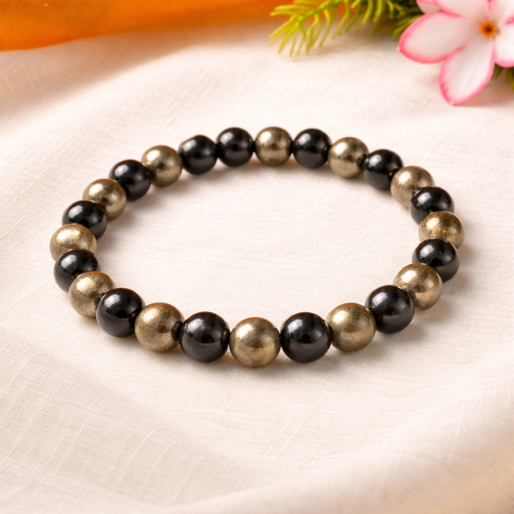 Pyrite & Black Obsidian Bracelet (8mm, Unisex)