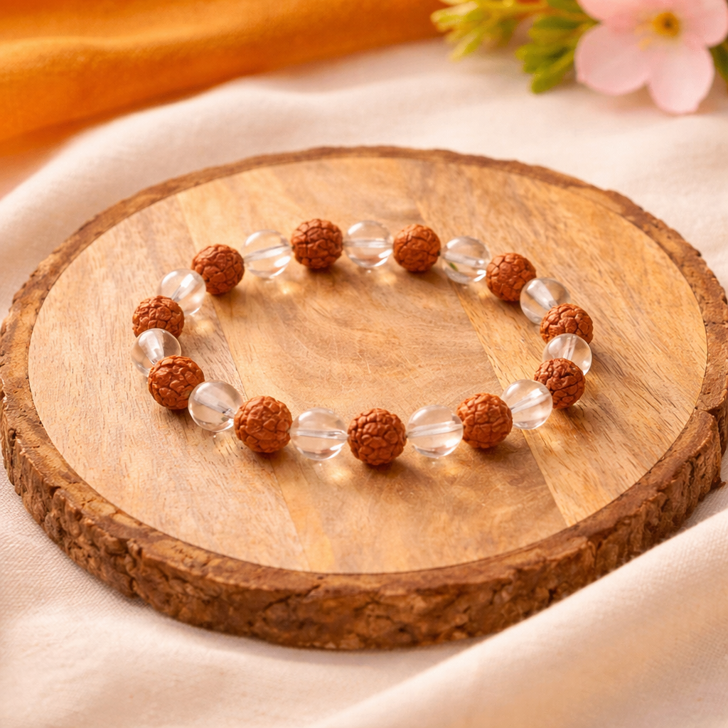 Rudraksha & Sphatik Bracelet (8mm, Unisex)