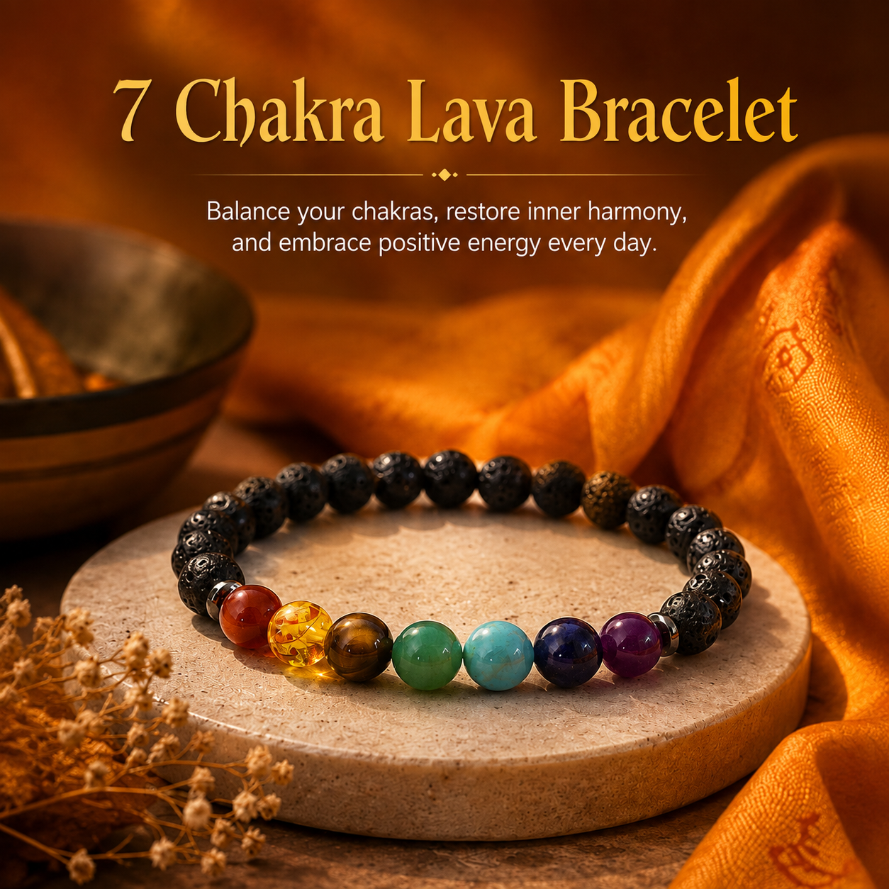 7 Chakra Lava Bracelet