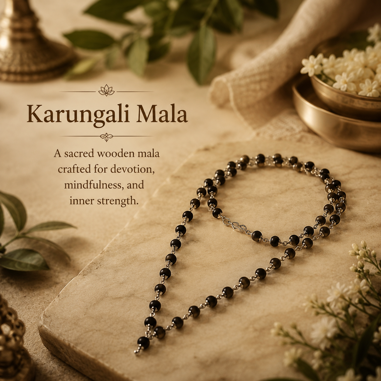 Silver Capped Karungali Japmala