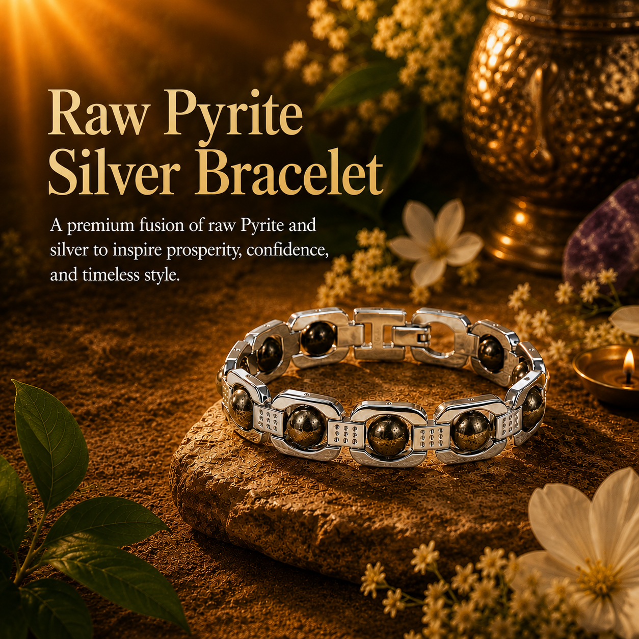 Raw Pyrite Silver Bracelet