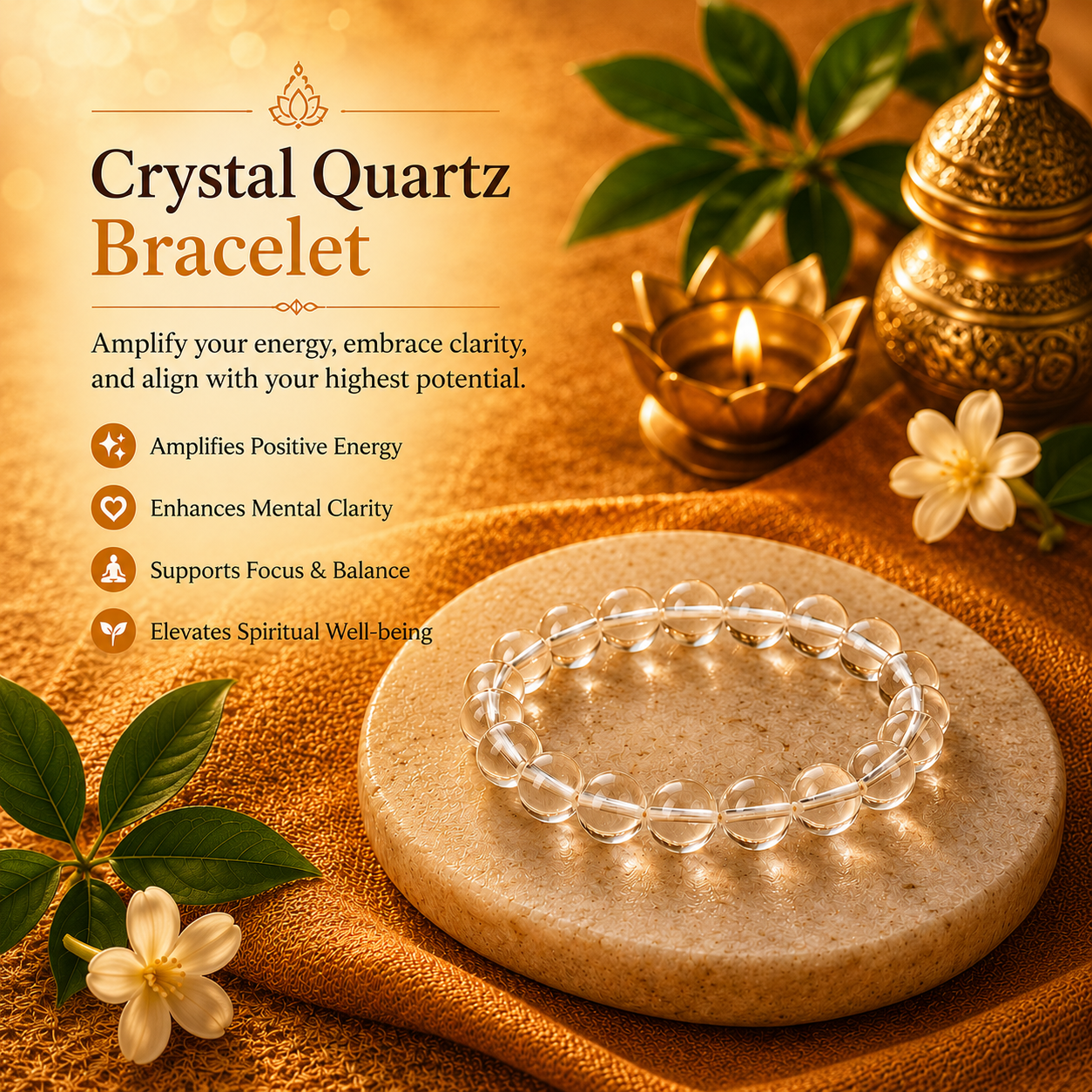 Natural Sphatik Bracelet (8mm, Unisex)