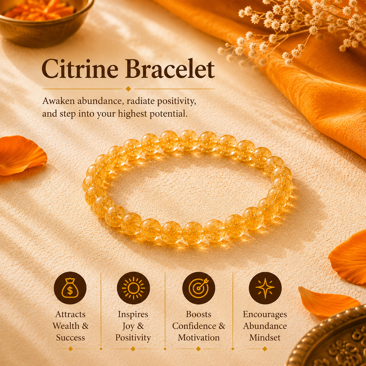Citrine Abundance Bracelet (8MM, Unisex)