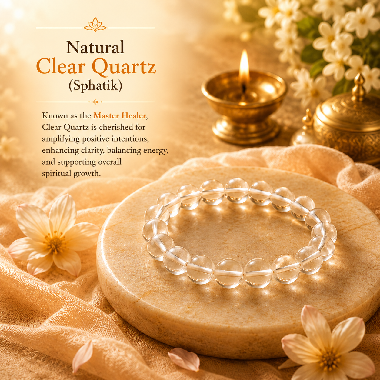 Natural Sphatik Bracelet (8mm, Unisex) - Image 2