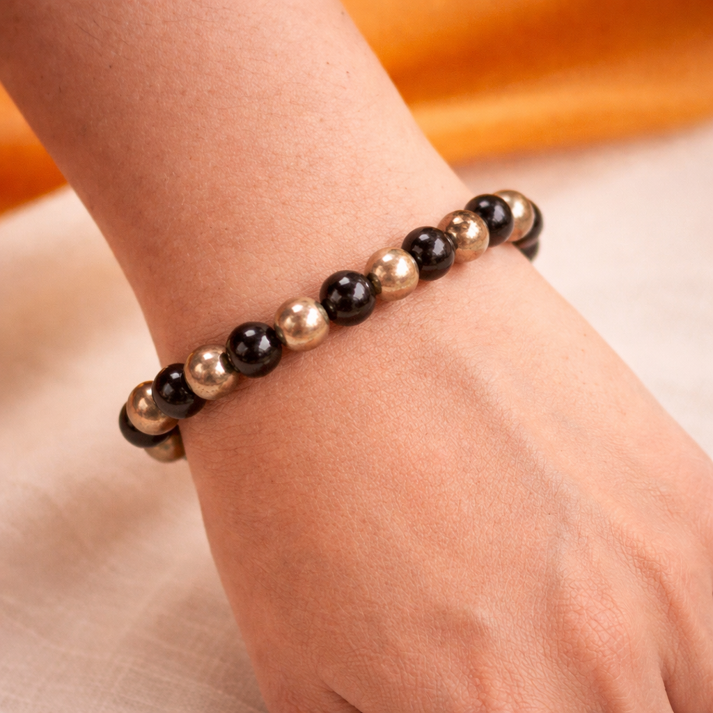Pyrite & Black Obsidian Bracelet (8mm, Unisex) - Image 2
