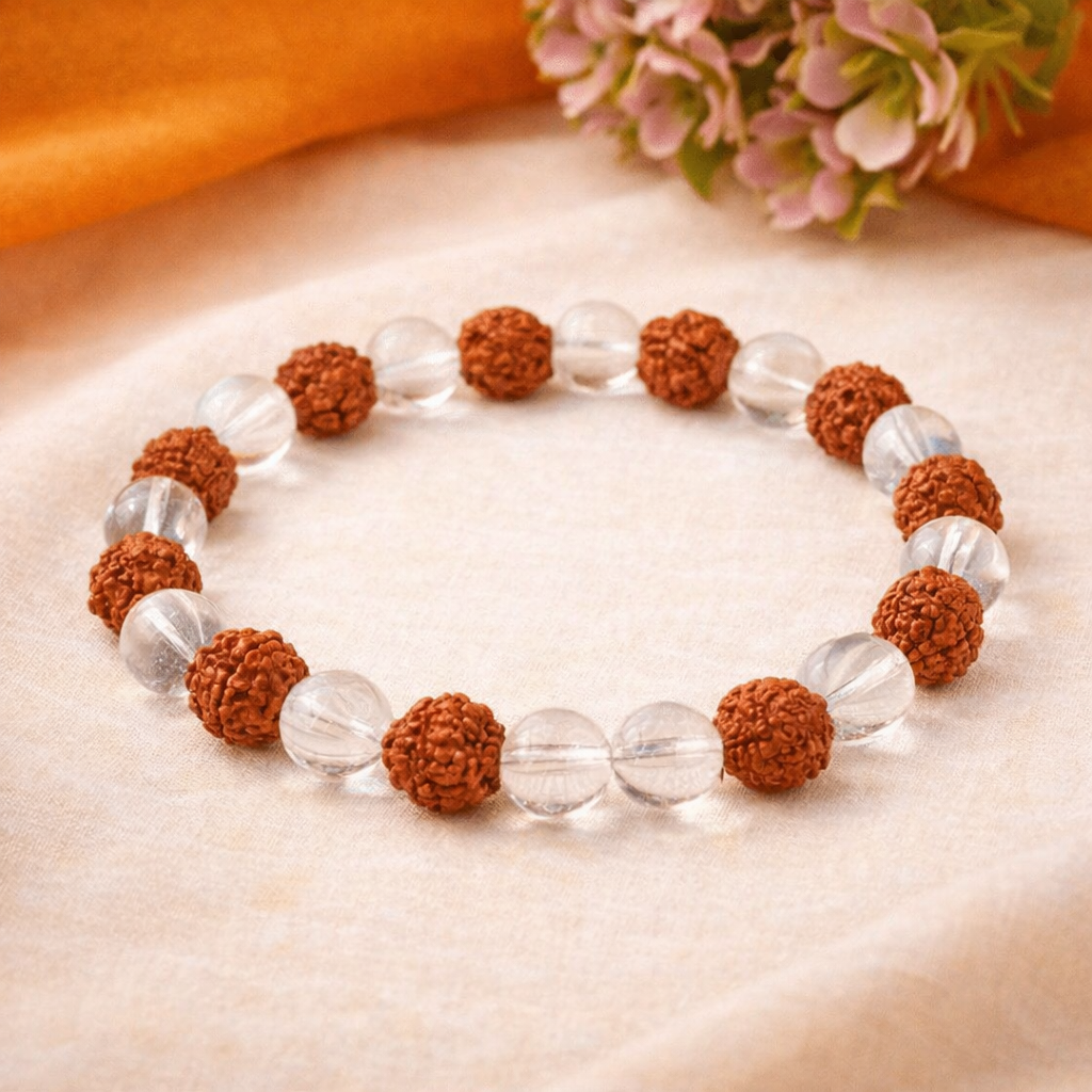 Rudraksha & Sphatik Bracelet (8mm, Unisex) - Image 1