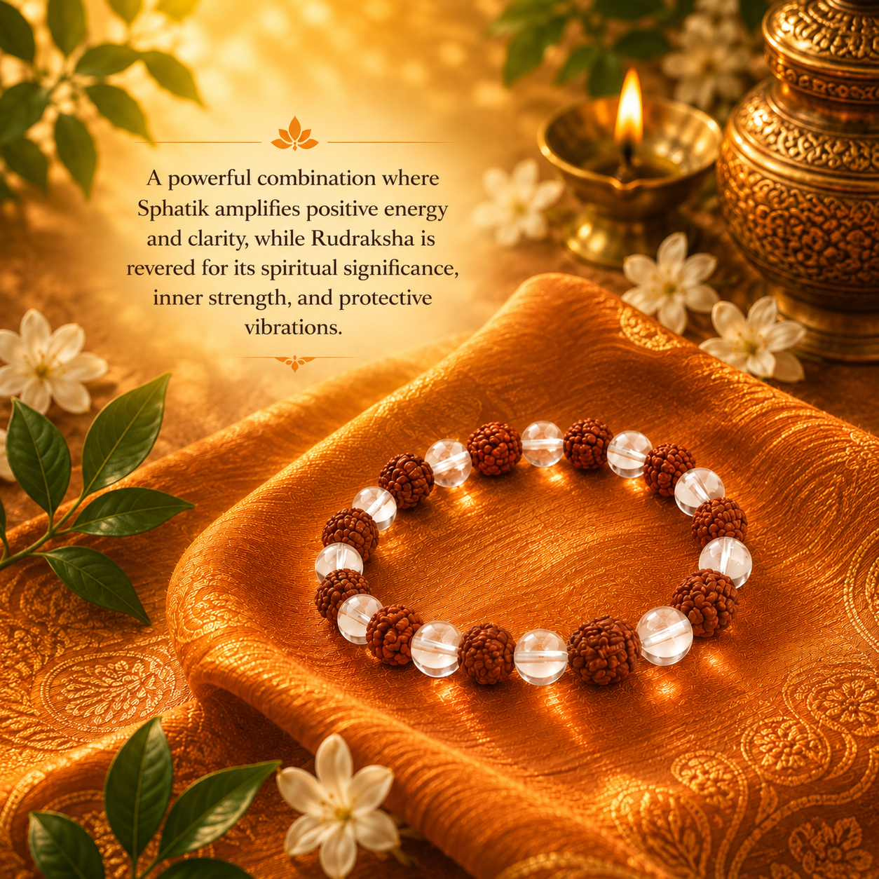 Rudraksha & Sphatik Bracelet (8mm, Unisex) - Image 1