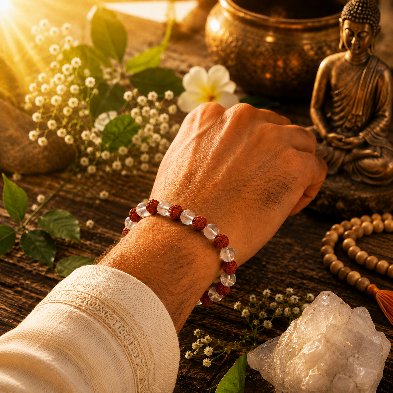 Rudraksha & Sphatik Bracelet (8mm, Unisex) - Image 2