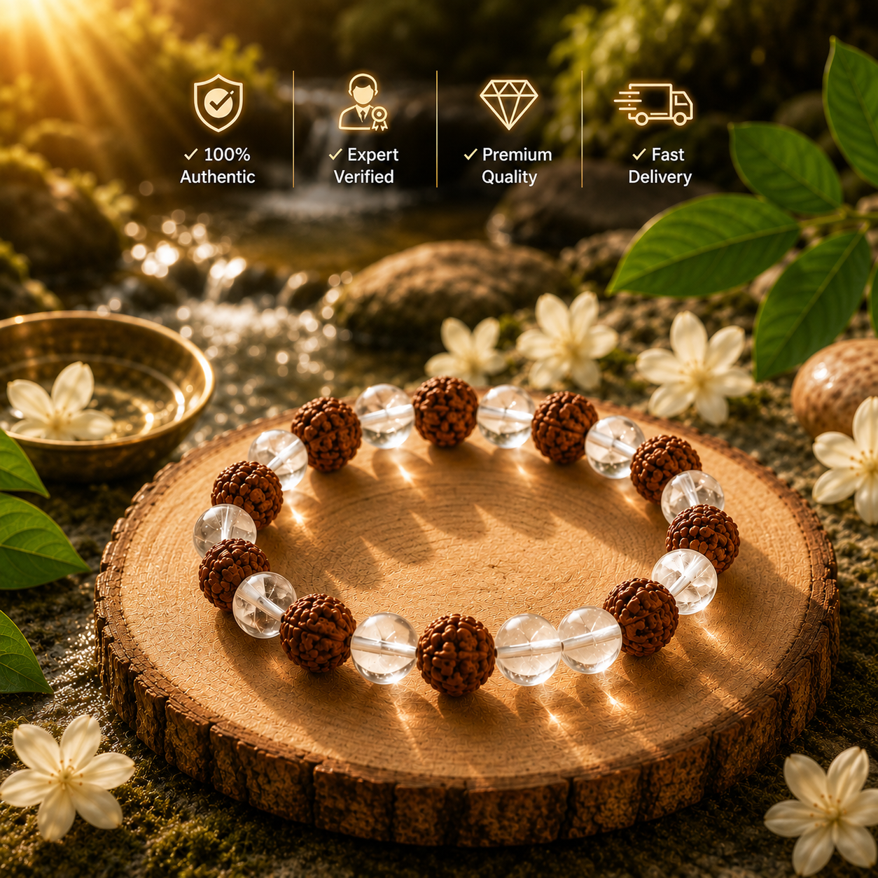 Rudraksha & Sphatik Bracelet (8mm, Unisex) - Image 3