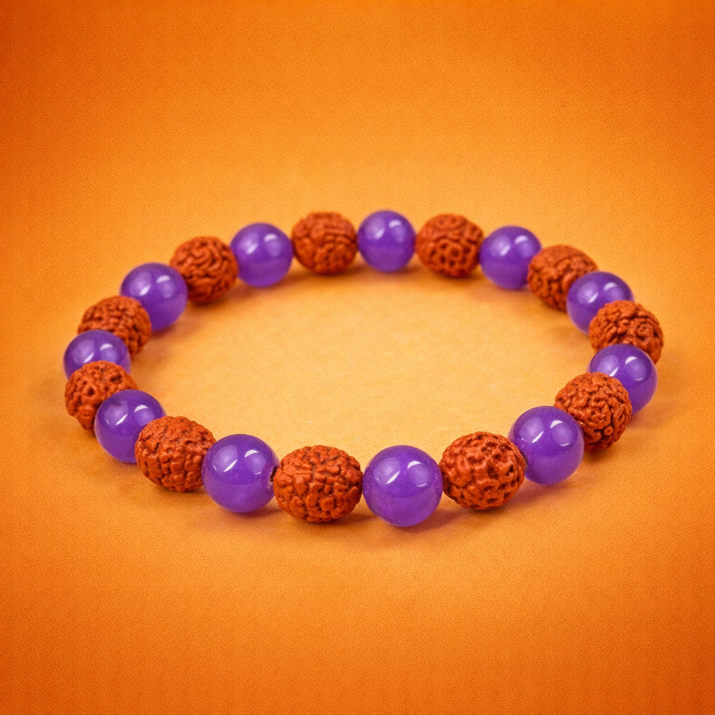 Amethyst & Rudraksha Bracelet (8MM, Unisex) - Image 1
