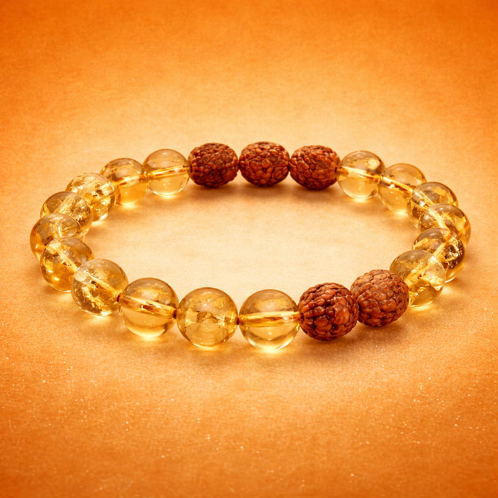 Rudraksha & Citrine Bracelet (8MM, Unisex) - Image 1