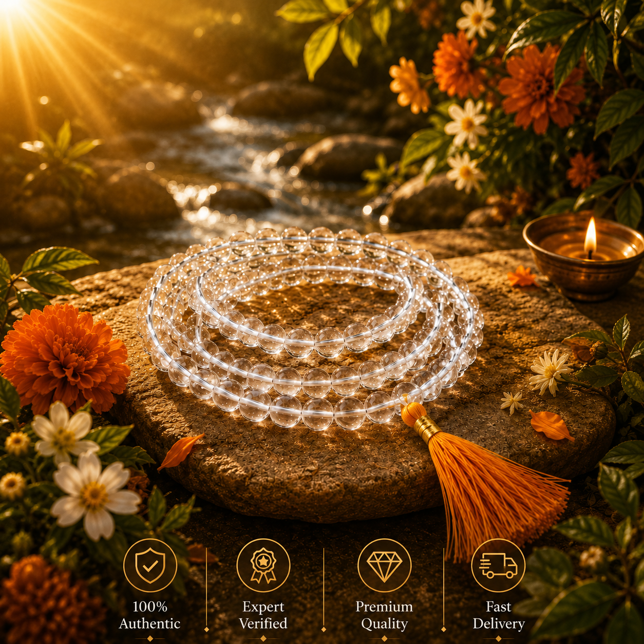 Natural Sphatik Necklace Jaap Mala (108+1 Beads, 8MM, Unisex) 100% Original & Certified - Image 2