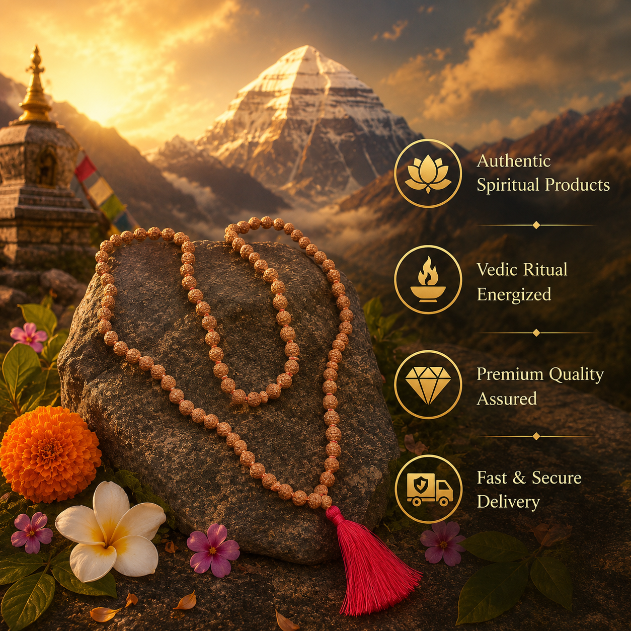 Rudraksha Mala | 5 Mukhi Indonesian 108 Beads (8mm) - Image 4