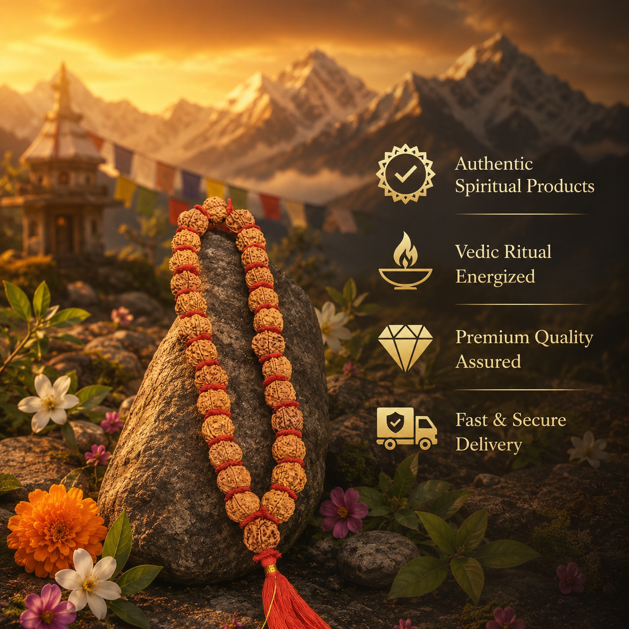 5 Mukhi Kantha Mala | Five Face Nepali Rudraksha Mala - Image 4