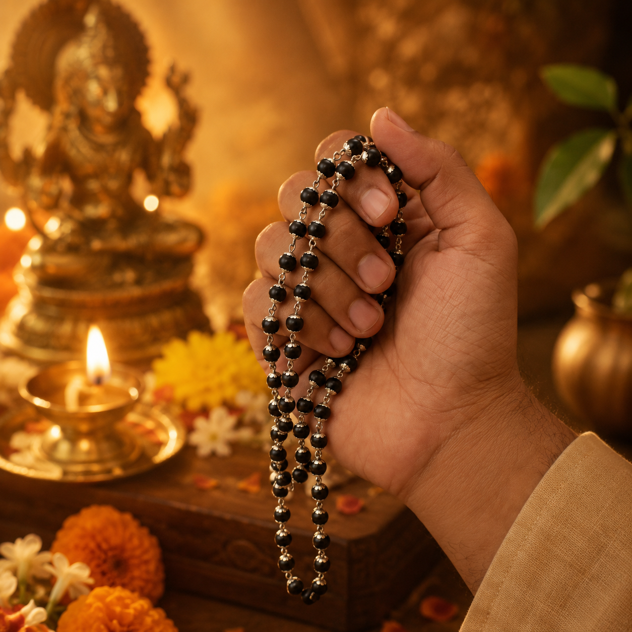 Silver Capped Karungali Japmala - Image 2