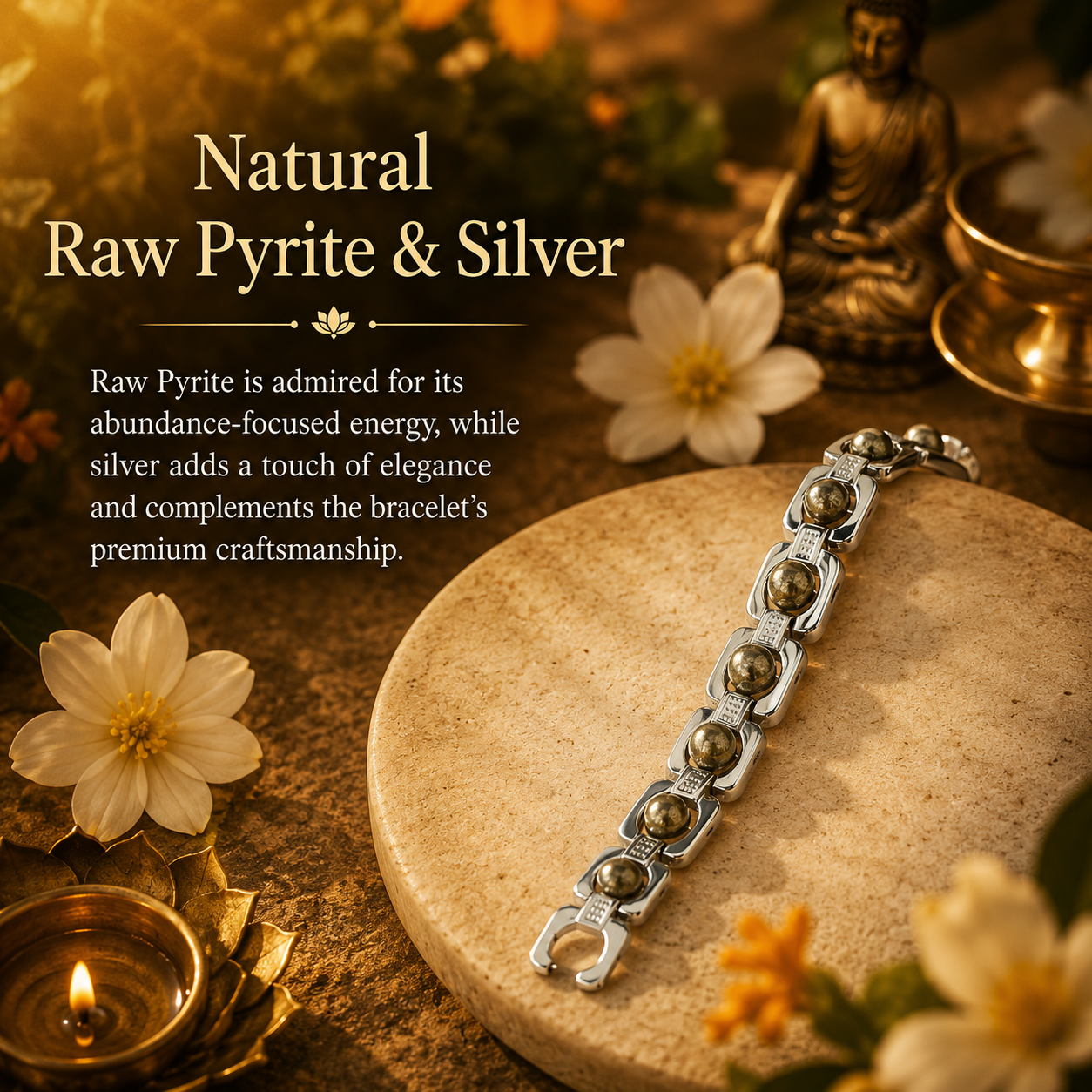 Raw Pyrite Silver Bracelet - Image 1