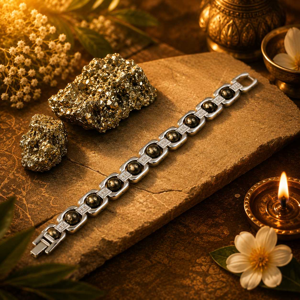 Raw Pyrite Silver Bracelet - Image 2