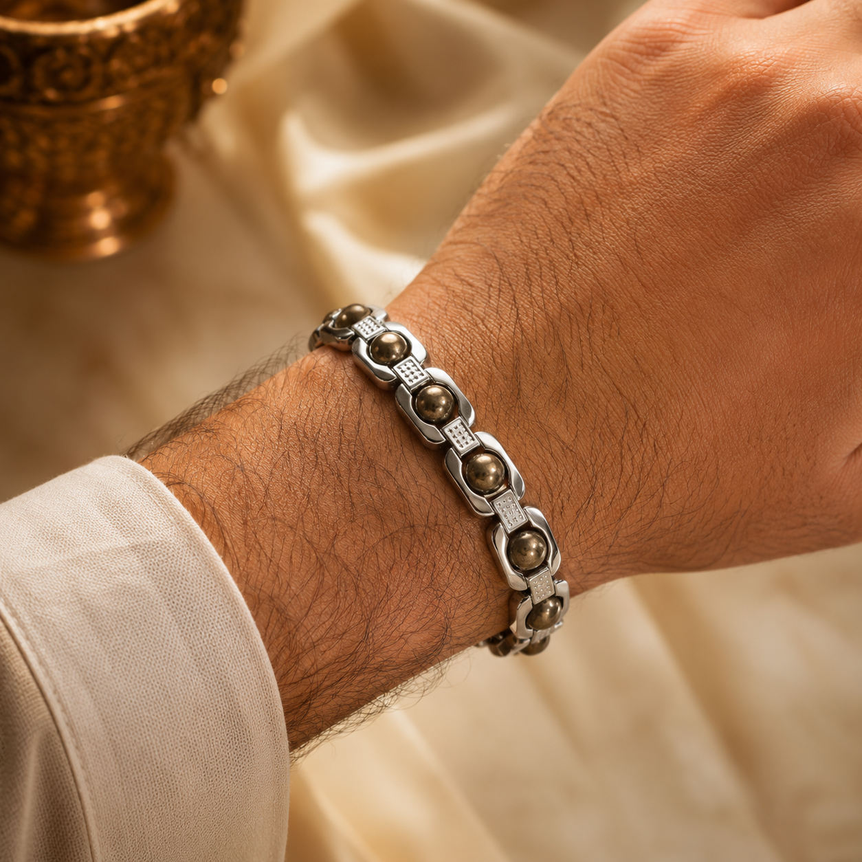 Raw Pyrite Silver Bracelet - Image 3